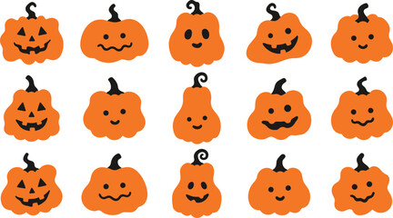 Obraz premium Orange jack o lanterns arranged in a grid on a white background