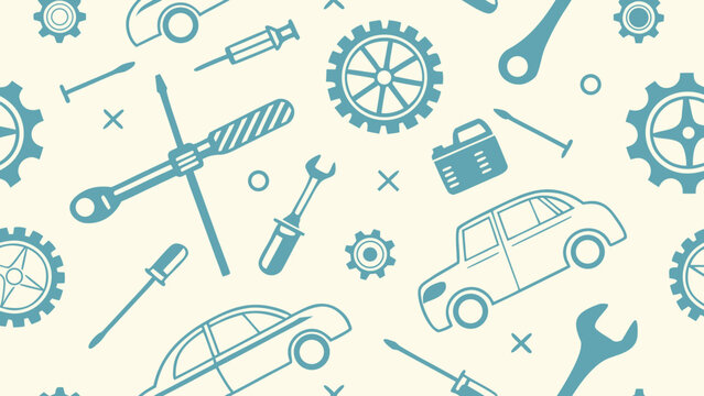 Seamless Pattern with Car Repair Tools for Auto Mechanic Shop