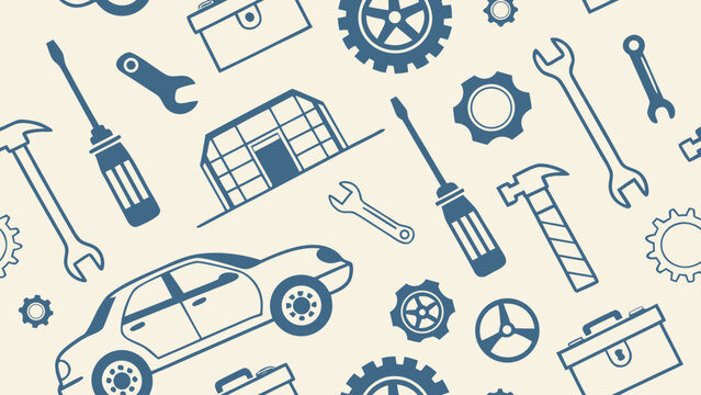 Seamless Pattern With Auto Repair Tools And Car Service Icons
