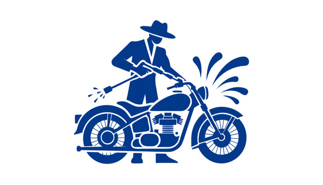 Motorcycle Wash Silhouette Logo Showing Pressure Washer Cleaning A
