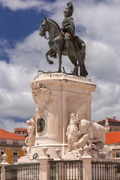 King Jose I Equestrian Monument at Commerce Square in Lisbon, Portugal