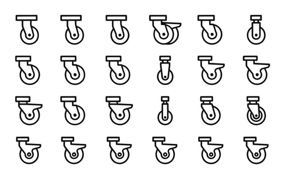 Various types of caster wheels and swivel casters isolated design icons