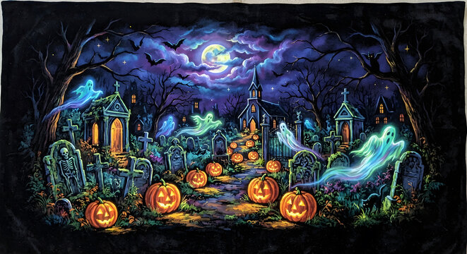 Halloween spray psichedelic background graveyard