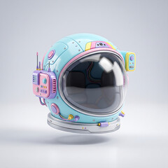 Fototapeta premium Pastel astronaut helmet floating in white background