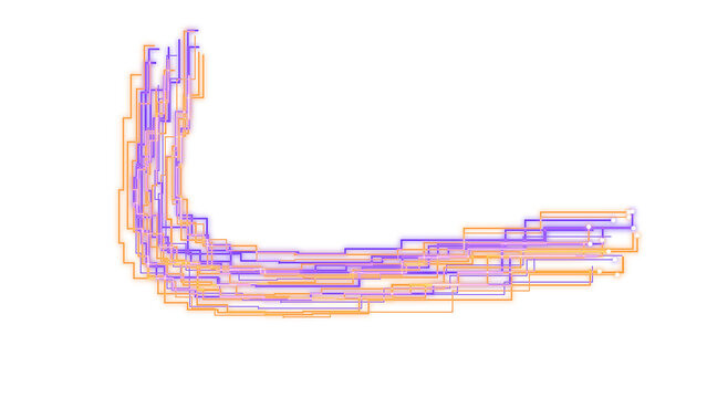 Abstract digital circuit lines, purple and orange tech data flow, futuristic geometric wave pattern for network technology backgrounds