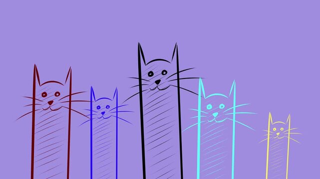 Colorful Cat Line Art Animation