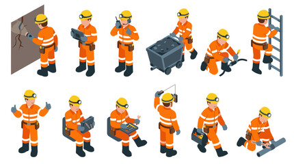 Fototapeta premium Collection of construction workers in orange safety gear.