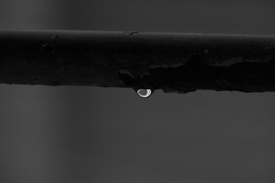 Gota de agua sobre una verja despu&eacute;s de la lluvia en Bayam&oacute;n, Puerto Rico. Primer plano que captura los peque&ntilde;os detalles de la humedad y el agua acumulada tras un episodio de lluvia en un entorno tro