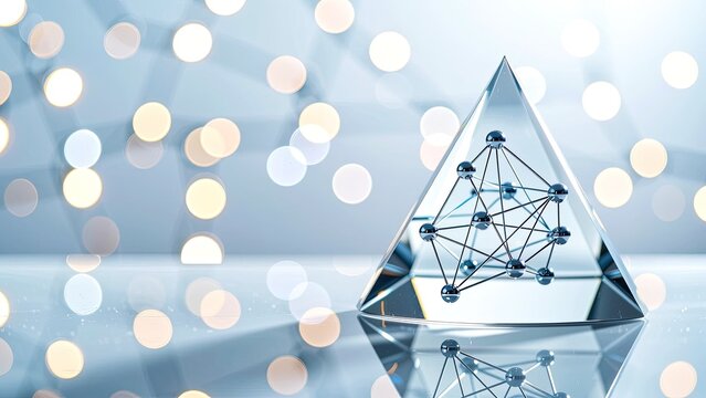 futuristic molecular network inside a translucent crystal droplet