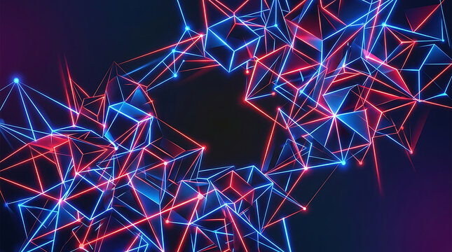 Colorful abstract neuron network with blue red lines
