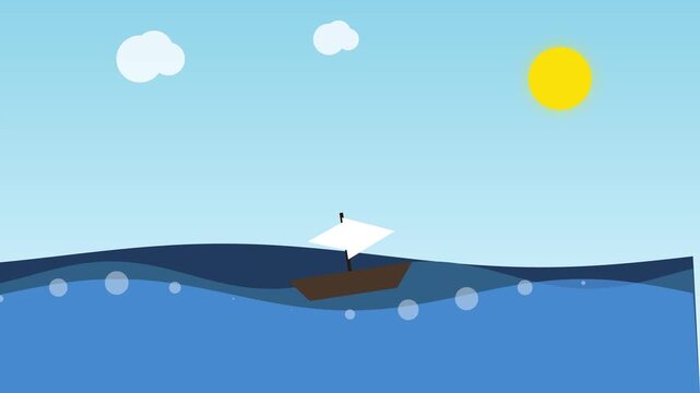 Dynamic Geometric Waves and Sailboat 2D Flat Animation in 4K 60fps with 16 9 Aspect Ratio