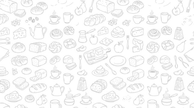 Hand-drawn food and drink icons pattern