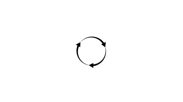 Three white arrows forming a circular rotation symbol on white background.refresh arrow icon Abstract arrow refresh and recycle icon.arrow loading bar animation.Motion graphics of arrow concept