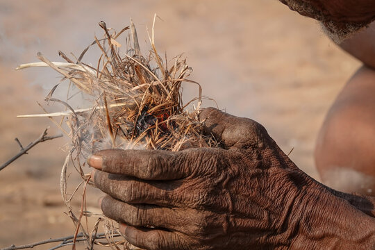 Traditional Fire Making by San People in Namibia