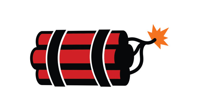 A red and black dynamite bundle with a lit fuse is shown as a silhouette