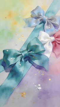 Shiny gift bow decoration,sparkle gold dust pastel background,celebration social media banner product mockup photo E‑commerce marketing poster Background shooting scene