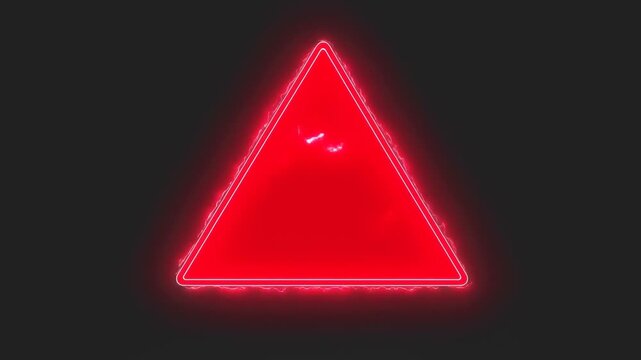 Glowing red warning triangle symbol on dark background with bright neon outline