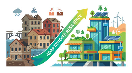Naklejka premium Sustainable Urban Planning Showing Climate Adaptation and Resilience Transition