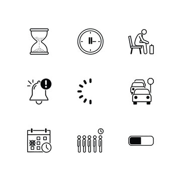 Flat design icons for time, health, and transportation services. Minimalist vector symbols for apps, websites, and business presentations.