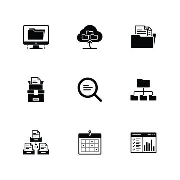 Cloud computing technology icons set on digital background. Vector network infrastructure symbols for data storage and internet services.