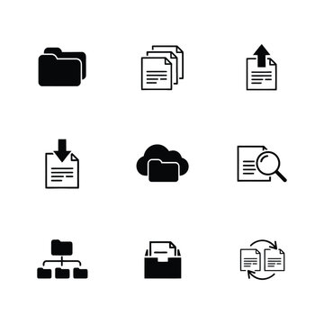 Flat design office icons set for business workflow. Vector collection of professional workplace symbols and digital communication tools.