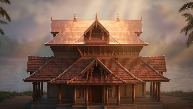 Madhur Mahaganapathi Temple Kerala Golden Hour &ndash; Gajaprishta Architecture