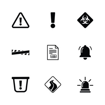 Safety warning icons set for workplace hazards and emergency alerts. Vector symbols of danger, caution, and protective equipment for health and sec...