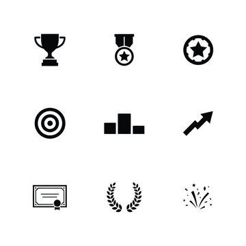 Set of flat design sports and achievement icons. Vector illustration of trophies, awards, and success symbols for business and competition.