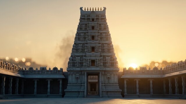 Kanipakam Vinayaka Temple Golden Hour &ndash; Dravidian Gopuram Architecture
