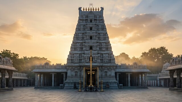 Kanipakam Vinayaka Temple Golden Hour &ndash; Dravidian Gopuram Architecture