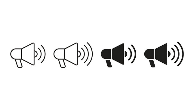 Minimalist volume icon set with megaphone symbols for audio and sound interface design.