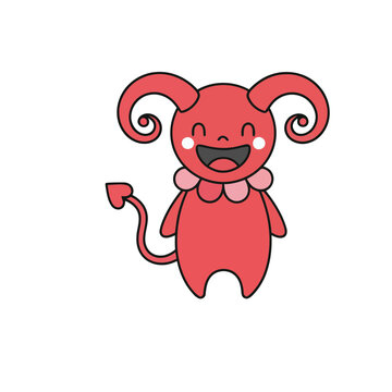 Red cartoon devil character with horns and tail