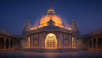 Obraz premium Dagdusheth Ganpati Temple Pune Blue Hour – Illuminated Marble Shrine