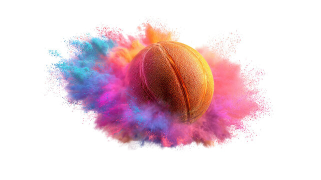 Basketball powder explosion vibrant color abstract background