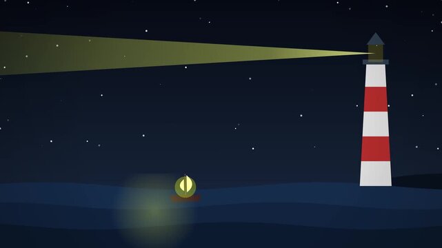 Majestic Lighthouse Emitting a Powerful Guidance Beam Across the Night Ocean 4K 60fps Background