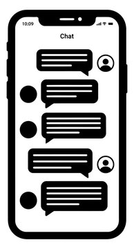 Smartphone with chat interface showing text message bubbles and user profile icons