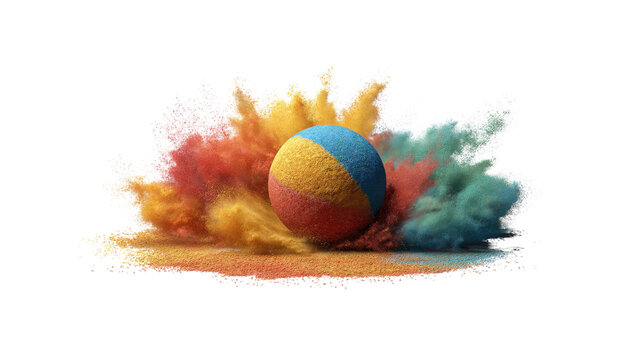 Ball exploding orange teal pink powder abstract motion graphic