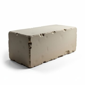 Large ashlar masonry block with smooth cuboid shape and crisp corners isolated on white background