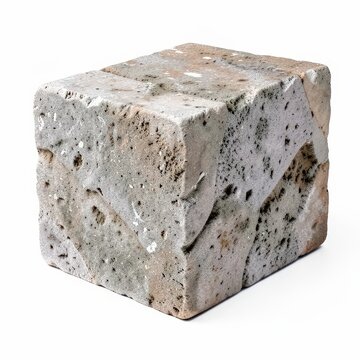 Large cuboid ashlar masonry block with crisp corners and finished surface on white background for construction and architectural design