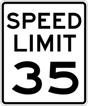 USA Speed Limit 35 MPH Road Sign Isolated on Transparent Background