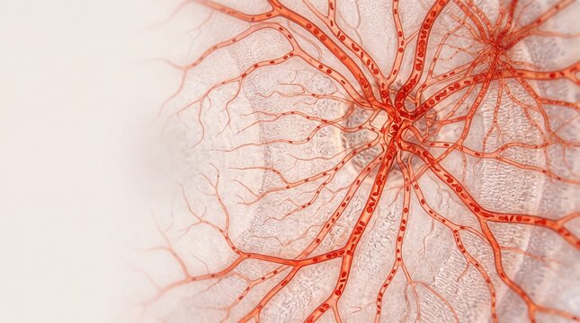 Microscopic Network of Blood Vessels with Red Blood Cells capillaries veins