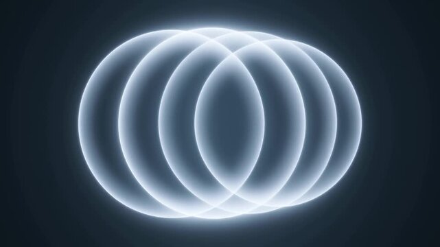 Glowing translucent circles overlap in a dark blue abstract digital background