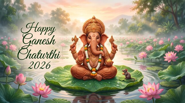 Lord ganesha sitting on a lotus flower for ganesh chaturthi 2026