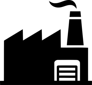 Industrial factory building with smoking chimney during day isolated on transparent background