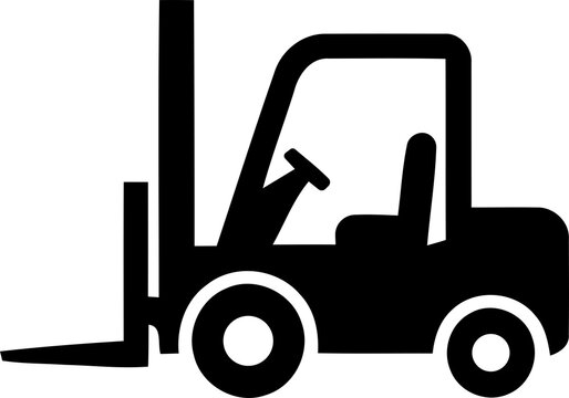 Forklift truck icon in profile view with solid silhouette on transparent background