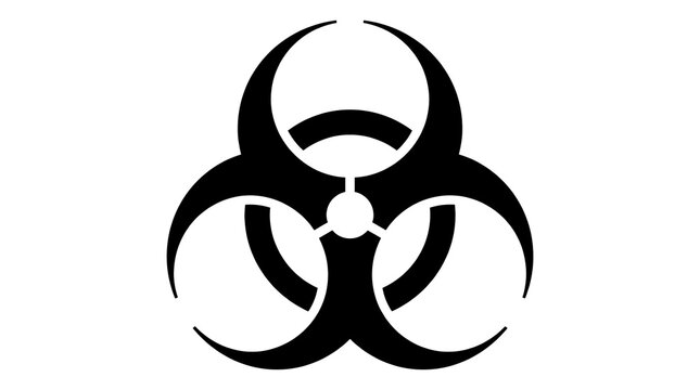 Minimalist black biohazard symbol icon on white background for medical safety warning sign
