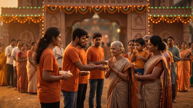 Ganesh Festival Prasad Distribution at Pandal &ndash; Devotees Receiving Ganesha Blessings.