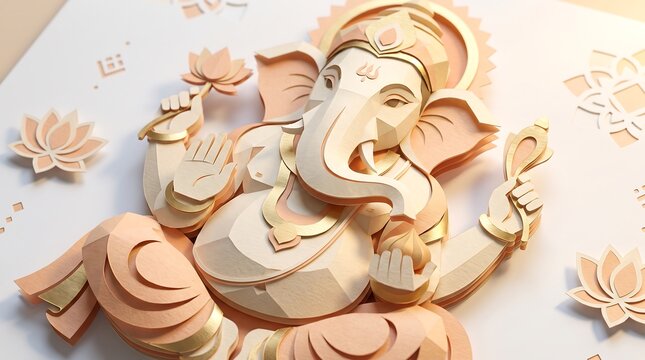 Paper Cut Lord Ganesha Illustration for Indian Ganesh Chaturthi Festival Greeting