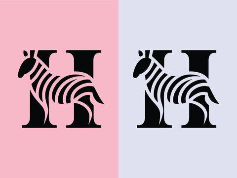 Creative letter H monogram logo design integrated with a stylized zebra shape