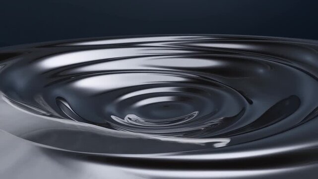 Dark glossy liquid surface with concentric ripples in an abstract reflective setting